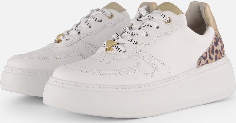 Gabor - Florence - Sneakers - Wit/Luipaard/Goudkleur - Vetersluiting - Plateau