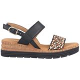 Zwart/Naturel/Cognac - Sandalen - Vlechtlook - Gespsluiting - Sleehak