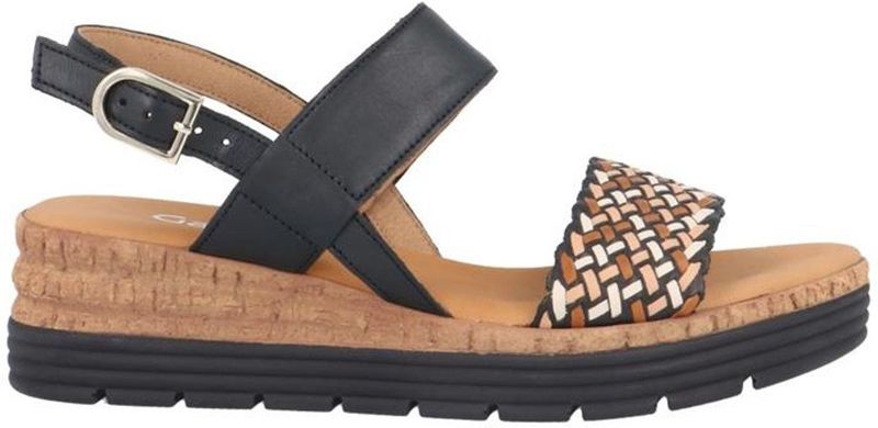 Zwart/Naturel/Cognac - Sandalen - Vlechtlook - Gespsluiting - Sleehak