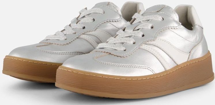 Gabor - Florence - Sneakers - Zilverkleur/Wit - Metallic - Vetersluiting