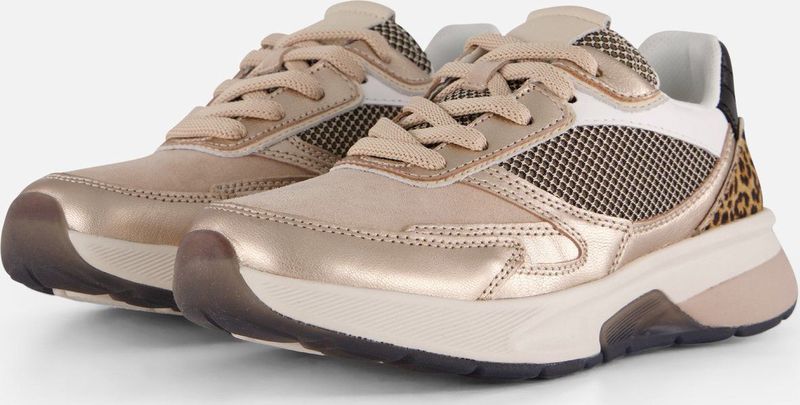 Gabor - Rollingsoft Sneakers - Beige gecombineerd - Veterschoen met Sleehak