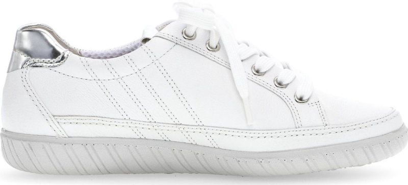 Unikleur - Sneakers - Wit - Zilverkleur - Vetersluiting - Laag