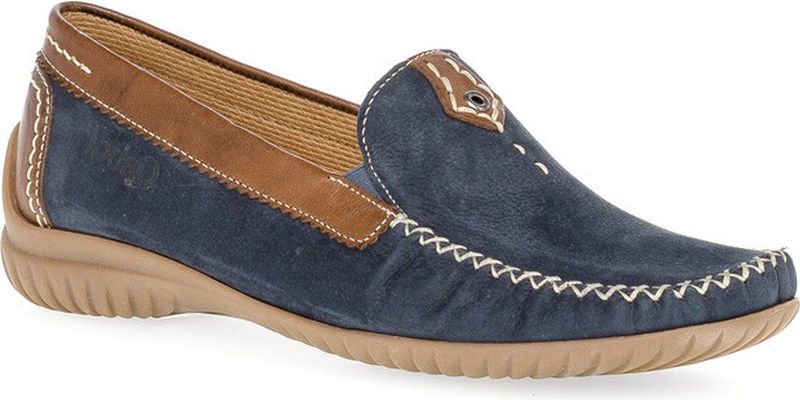 Gabor - Blauwe Nubuck Leren Mocassins - Leer - Functionele Velcro Sluiting - Comfort Elastieken
