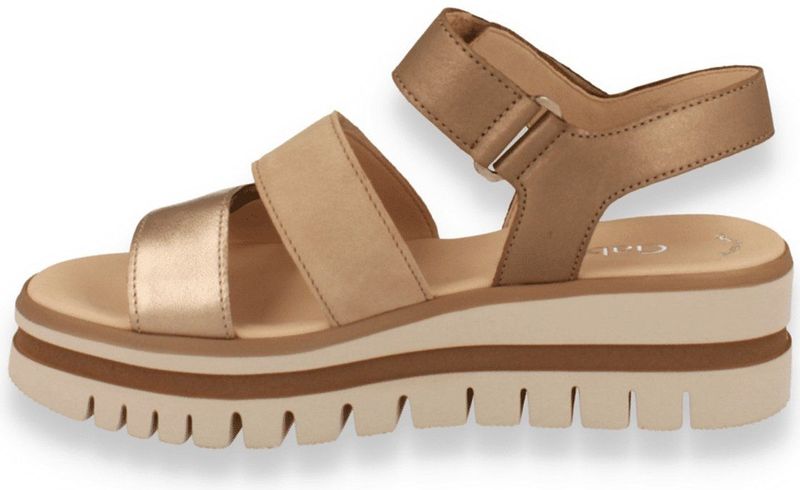 Gabor - Sleehaksandaaltjes - Beige gecombineerd - Zomerschoen - Met Drie Klittenbandsluitingen