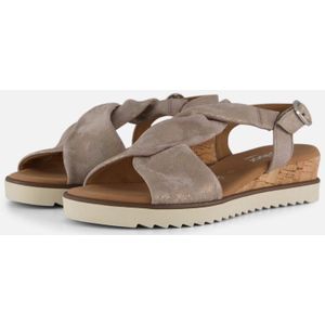 Gabor - Zilveren Metallic Leren Sandalen - Dames - G-Breedte - 25 mm Sleehak