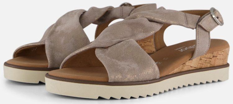 Gabor - Zilveren Metallic Leren Sandalen - Dames - G-Breedte - 25 mm Sleehak