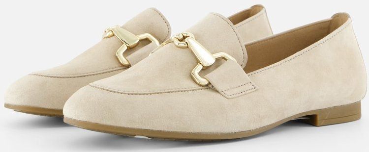 Gabor Dames Loafers - Beige - Suède - Comfortabel Model met Goudkleurig Element