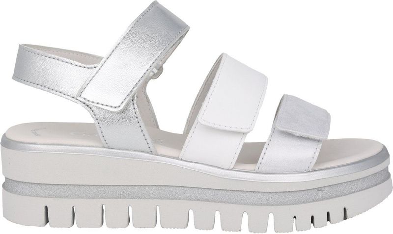 Gabor - Zilveren Sandalen - Grijs - Leer - Drievoudige Klittenbandsluiting