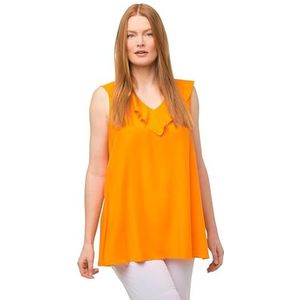 Ulla Popken, Dames, grote maten, blousetop met volant, Sterk oranje., 42-44