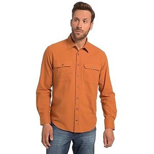 JP 1880 Heren flanel, lange mouwen, kentkraag, modern fit overhemden, Rostorange, 3XL