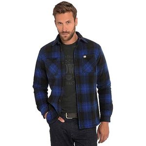 JP 1880, Heren grote maten, overshirt, workwear, lange mouwen, fleece, geruit, gewatteerd, kentkraag, kobaltblauw, 4XL