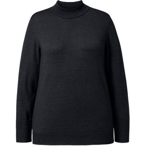 Ulla Popken Dames, opstaande kraag, lange mouwen, geribbelde manchetten pullover, zwart, 42/44