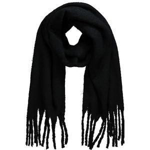 Ulla Popken Neon sjaal met franjes voor dames, zwart.
