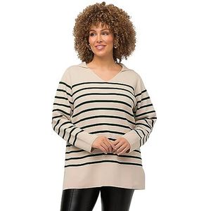 Ulla Popken Trui, strepen, troyer-kraag, V-hals, lange mouwen, sweatshirt voor dames, Vanille