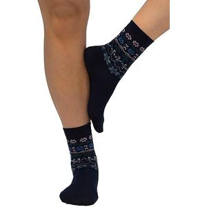 Ulla Popken, Dames, grote maten, kousen, Noorse print in de schacht, nachtblauw, 35-38 EU