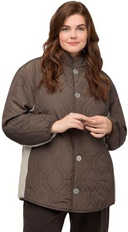 Ulla Popken - Omkeerbaar Damesjack - Mosgroen - Nep Shearling Bontjas