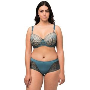 Ulla Popken, Dames, grote maten, beugelbeha, kant, gedeelde bandjes, cup B - D, petrol, 85D