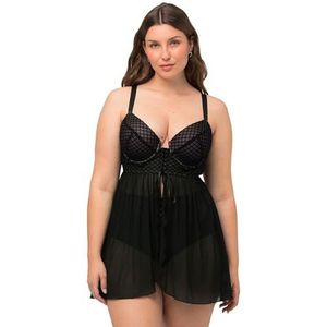 Ulla Popken Babydoll, Softcups, voorsluiting, Velvet nachthemd voor dames, SCHWARZ