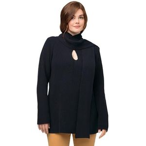 Ulla Popken Dames met sjaal Deatil in Rib Knit Pullover, marineblauw, 50-52