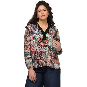 Ulla Popken Blouse met capuchon met paisley-print, damesblouse, zwart.