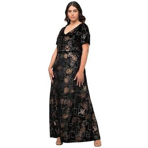 Ulla Popken Avondjurk voor dames, van fluweel met foilprint, zwart, 42/44 Grote maten