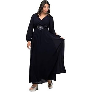 Ulla Popken Damesjurk met lange mouwen en split, marineblauw, 50-52