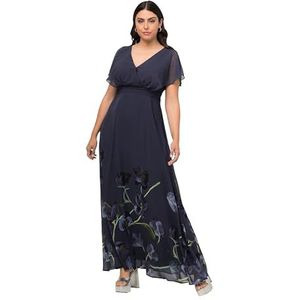 Ulla Popken Damesjurk met bloemenprint en ceintuur, nachtblauw, 50/52 NL