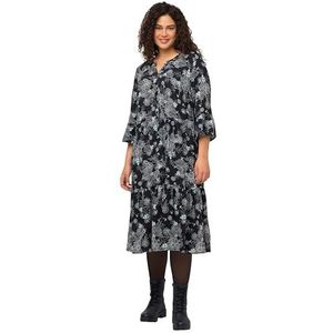 Ulla Popken, dames, grote maten, jurk, bedrukt, marineblauw, 50/52 NL