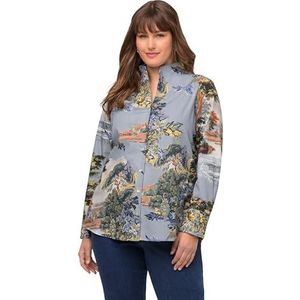 Ulla Popken Damesblouse met Kelkkraag en print, lichtblauw, 46/48 Grote maten