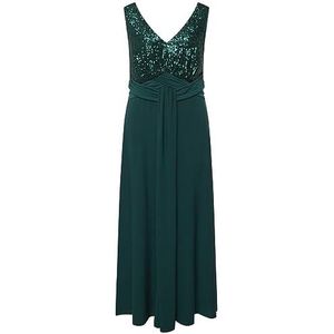 Ulla Popken Avondjurk voor dames, pailletten, V-hals, mouwloze jurk, blauw, 50-52