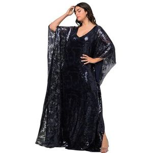 Ulla Popken Lange capekjurk voor dames met pailletten, marineblauw, 42-44 Grote maten