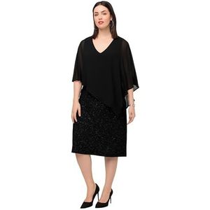 Ulla Popken Doublelayer chiffon jurken voor dames, zwart, 50/52 Grote maten