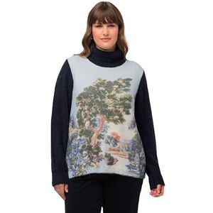 Ulla Popken Dames rolkraag landschapsprint pullover, marineblauw, 46/48 Grote maten