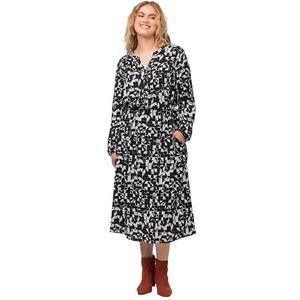 Ulla Popken Damesjurk met allover grafische print, zwart, 46-48