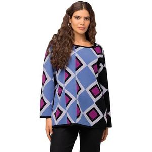 Ulla Popken Jacquard trui met grafische sweater voor dames, zwart.