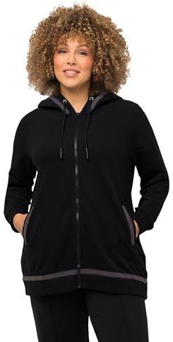 Ulla Popken - Sweatvest - Zwart - Met Capuchon - Lange Mouwen