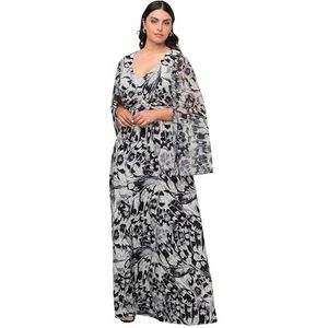 Ulla Popken Damesjurk met vleugelmouwen en print, zwart, 54/56 Grote maten