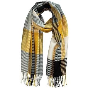 Ulla Popken Dames geweven sjaal met ruitpatroon, oranje-geel, één maat, oranje/geel, Eén Maat