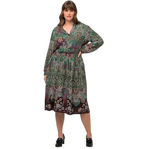 Ulla Popken Midi-jurk voor dames, V-hals, print, donkerbruin, 42-44 Grote maten