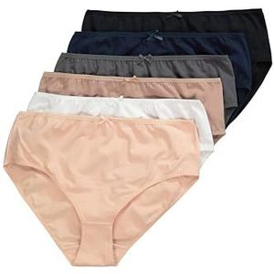 Ulla Popken Set van 6 basic midi-slips voor dames, zwart.