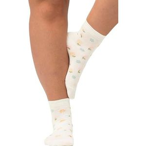 Ulla Popken, Dames, grote maten, set van 2 korte sokken, bloemen, wit, 39-42 EU