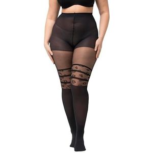 Ulla Popken Overknee-strumpfhose, Leo/Streifen Panty voor dames, SCHWARZ, 50-52