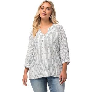 Ulla Popken Dames tuniek met knoopsluiting en print blouses, wit, 46/48
