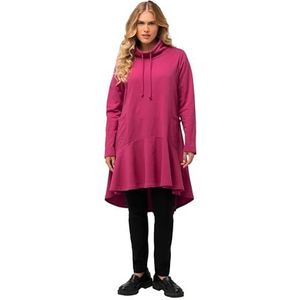 Ulla Popken, Dames, grote maten, longweater, achter langer, A-lijn, opstaande kraag, lange mouwen, rood, 42/44