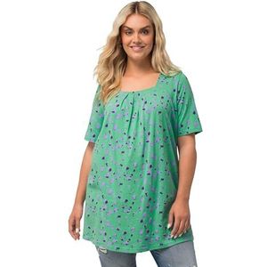 Ulla Popken - Shirt - Groen / Lila - Jersey - Halve Mouw - Lange Pasvorm