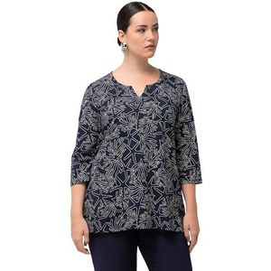 Ulla Popken Dameskleding Plus Size Curvy Zee Print 3/4 Mouw Stretch Tee 823712, marineblauw, 24-26