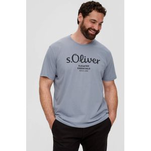 s.Oliver - Big Size - T-shirt - Lichtgrijs - Regular Fit, Katoen, Ronde Hals, Korte Mouwen