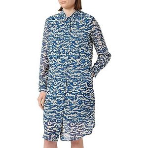 s.Oliver - Blousejurk - Crème/Navy/Nachtblauw/Duifblauw - Chiffon - Camouflage Motief