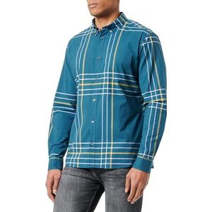 s.Oliver 2133495 Herenshirt met lange mouwen, slim fit, Blauw/Groen