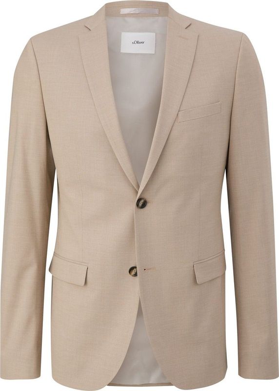 s.Oliver - Colbert - Blazer - Beige - Slim Fit, Knoopsluiting, Gedeeltelijk Gevoerd
